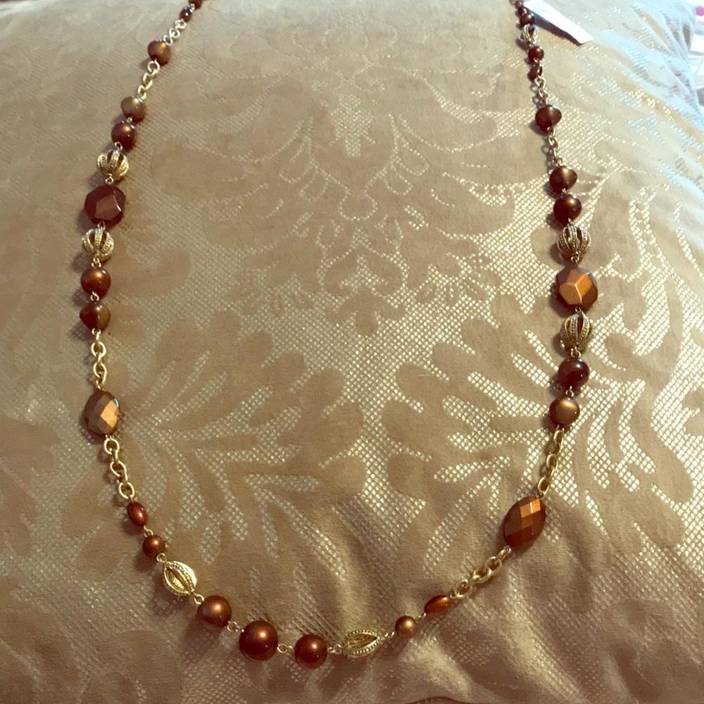 Charter Club long necklace in browns and gold